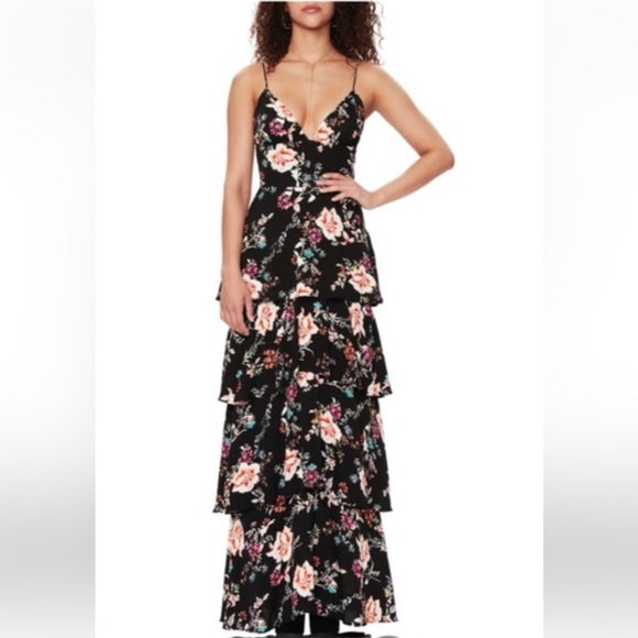 AFRM Berlin Floral Tiered Crepe Maxi Dress long floral adjustable straps small S - Picture 1 of 9